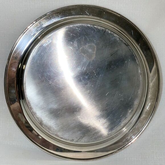 VINTAGE Silver Serving Plate Platter Tray Genuine Metal Charger Entertaining - Picture 4 of 7